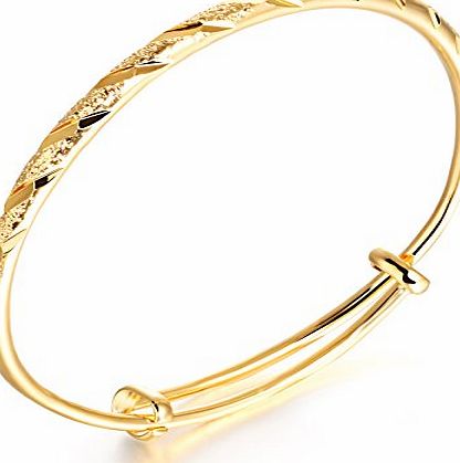 OPK Jewellery Womens Elegant 18k Gold Plated Diamond Cut Bangle Bracelet ,Length Adjustable