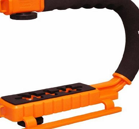 X-GRIP Professional Camera / Camcorder Action Stabilizing Handle with Accessory Shoe for Flash, Mic, or Video Light (Orange)