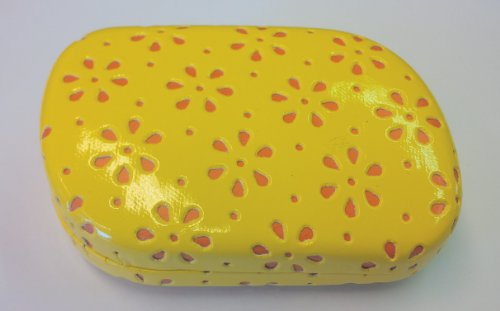 optoplast Ladies Small Clam shell style Floral hard case suitable for carrying Contact lenses and jewellery etc Overnight Yellow