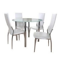 Lombard Round Dining Set in White and Chrome
