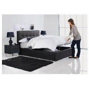 Double Storage Bed, Black Faux Leather &