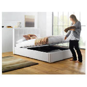 Double Storage Bed, White Faux Leather &