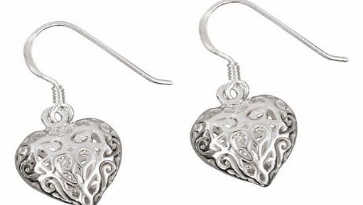 Ornami Silver Ladies Filigree Open Heart Hook Wire Earrings