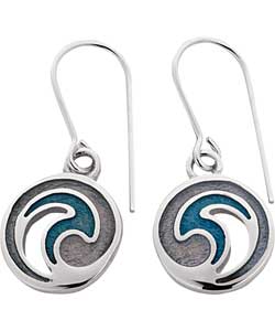 Ortak Sterling Silver Enamel Blue Wave Earrings