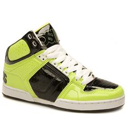Male Bronx Patent Upper Hi Tops in Black and Green
