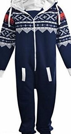 Oska Onesie Mens Unisex Aztec Print Zip Up Oska Onesie All In One Hooded Jumpsuit Playsuit (X-large (44``chest 68`` length approx), Navy)
