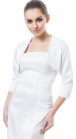 Wedding Bridal Evening Prom Satin Bolero Shrug Jacket Stole 3/4 Length Sleeve White 22