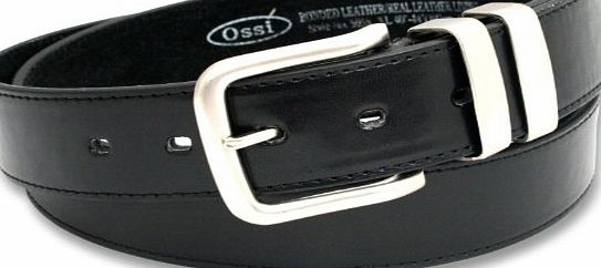 Ossi Mens Leather Belt - Smart / Casual Jeans Belt With Double Chrome Buckle # 5056 - Black, Large