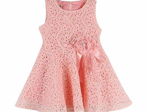 New Kids Girls Princess Party Flower Solid Lace Formal Dress (90 for(1-2 Years), pink)