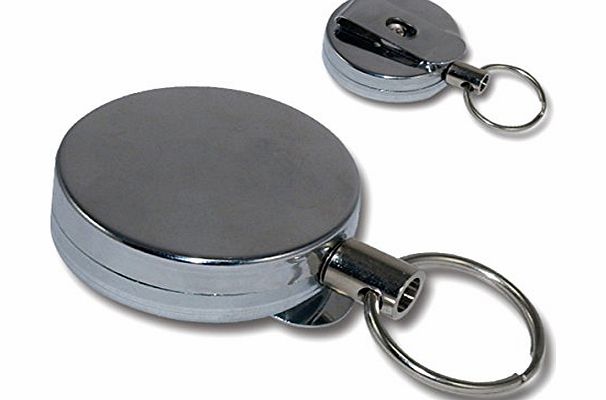 Other Pull Key Reel Keyring 1m Extendable Retractable Metal Chrome ID Holder - Heavy Duty Version
