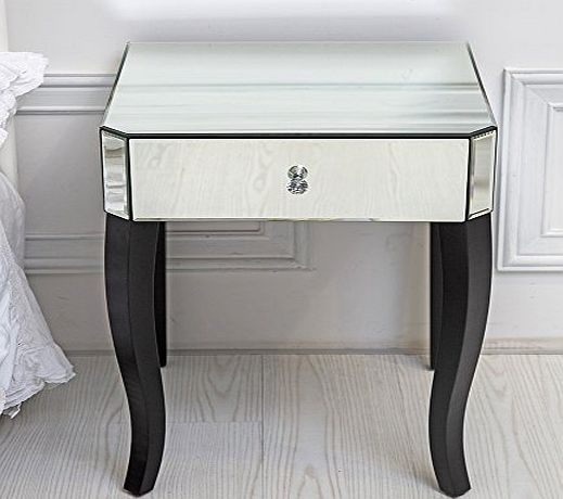 Other Single Drawer Venetian Mirrored Glass Side Table with Contrasting Black Legs