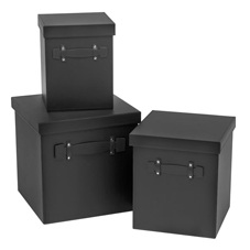 Other Storage Box Square Faux Leather Nesting Black x 3