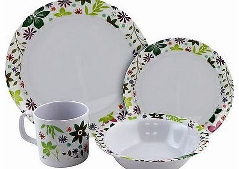 Outback 16 Piece Melamine Dinner Set - Meadow - 4 PERSON - Camping 