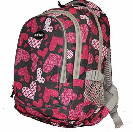 Outback Boys Girls Backpack Gym School Bag Travel Cabin Hand Luggage (Hearts/Black)