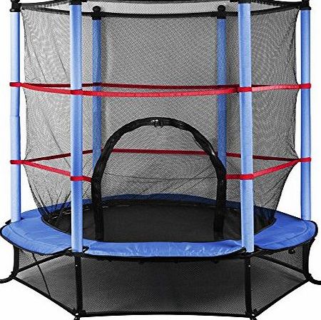 outdoortips  Trampoline With Safety Net 55`` 4.5FT Kids Junior Outdoor Activity Fun (Blue)