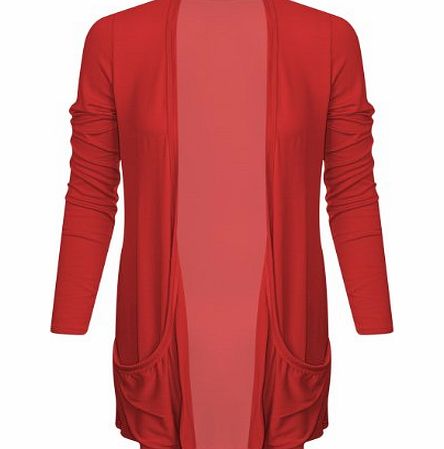 Outofgas Clothing. Ladies Boyfriend Long Sleeve Pocket Womens Top Open Cardigan Size 8 10 12 14 (S/M ( UK 8/10), Red)