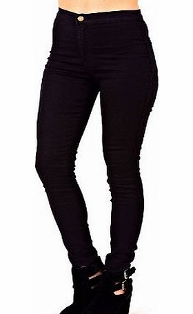 New Womens Ladies Skinny Slim Fit High Waisted Stretch Denim Black Jeans Trouser - Black - UK 14 - (70% Cotton 28% Polyester 2% Elastane)