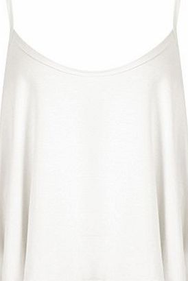 Outofgas Clothing. Womens Ladies Plain Sleeveless Swing Vest Strap Cami Camisole Flared Tank Top - CREAM - UK 12/14 (M/L) - (95 Polyester and 5 Elastane)
