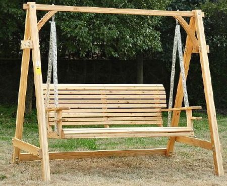 Outsunny 2 Seater Larch Wood Wooden Garden Swing Chair Seat Hammock Bench Lounger FSC certificated Wood