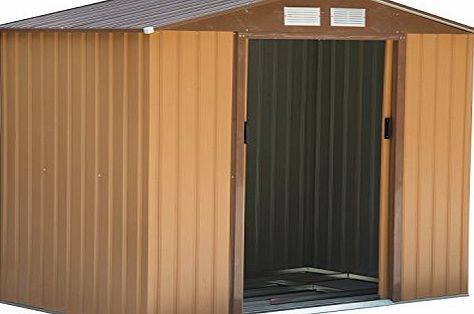 Outsunny Lockable Garden Shed Large Patio Roofed Tool Metal Storage Building Foundation Sheds Box Outdoor Furniture (4 x 6FT, khaki)
