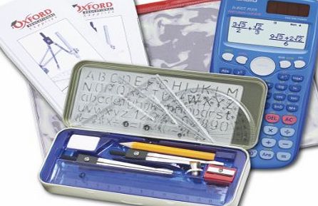 Oxford Educational Supplies Casio FX85GT  Blue Exam Pack; Scientific Calculator, Geometry Set in a Tin and Transparent Pencil Case