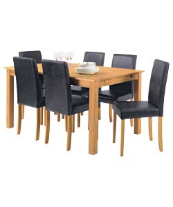 Oak Extendable Dining Table and 6 Black