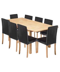 Oak Extendable Dining Table and 8 Black