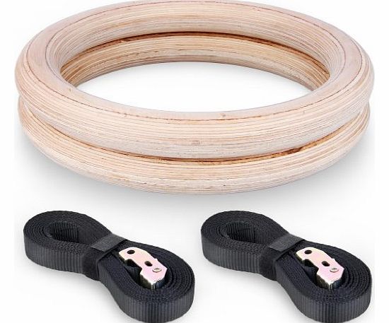 Oxford Street Top Quality Gym Rings Wooden Gymnastic Rings Adjustable Birch Wooden Pair Of Gym Rings with Maximum Load: 300kg Ideal for Tremendous Gains Fitness Training