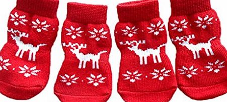 Oyedens 4Pcs Christmas Cute Puppy Dogs Pet Knits Socks Anti Slip Bottom Socks (M)