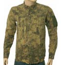 Green Military Print Dyed Long Sleeve Linen Shirt