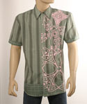 Ozeki Mens Ozeki Lotus Green & Pink Velour Short Sleeve Shirt