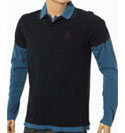 Navy & Light Blue Cotton Pique Polo Shirt with False T-Shirt