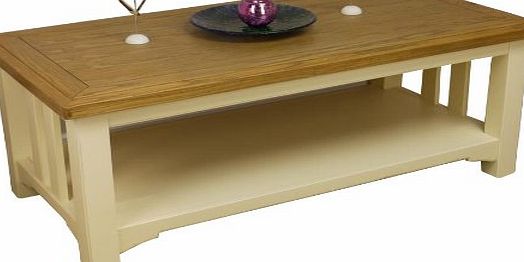 - OAK COFFEE TABLE WITH SHELF IN CREAM WHITE / SIDE LAMP TABLE *SOLID WOOD*