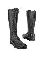 Pakerson Women` Black Soft Italian Leather Thermal Lace-up Boots