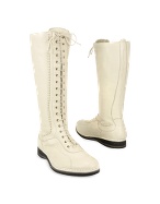 Pakerson Women` Ivory Soft Italian Leather Thermal Lace-up Boots