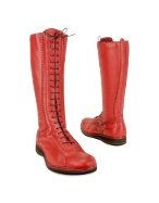 Pakerson Women` Red Soft Italian Leather Thermal Lace-up Boots