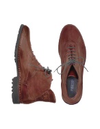 Women` Wine Red Genuine Italian Leather Lace-up Ankle Boots