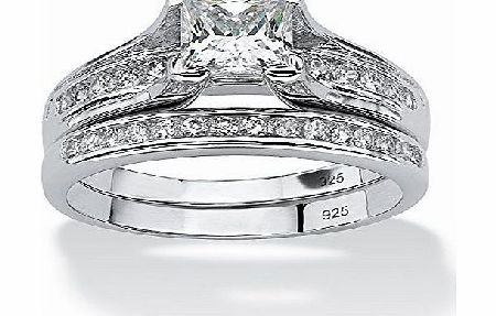 - Platinum over Sterling Silver - Cubic Zirconia Wedding Ring Set - N