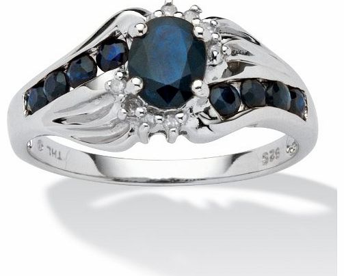 1 1/7 TCW Oval-Cut and Round Genuine Midnight Blue Sapphire Platinum over Sterling Silver Ring