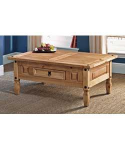 Solid Pine Coffee Table with One Drawer