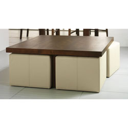 Square Coffee Table & 4 Foot Stools