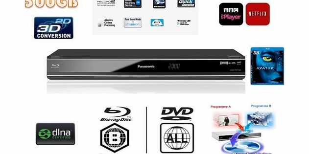Panasonic DMR-PWT530EB Smart 3D Blu-ray Disc Player/FULL MULTIREGION DVD PLAYER with 500GB HDD Recorder and Twin Freeview  HD Tuners - Bundle includes Special Edition Avatar 3D Bluray Disc