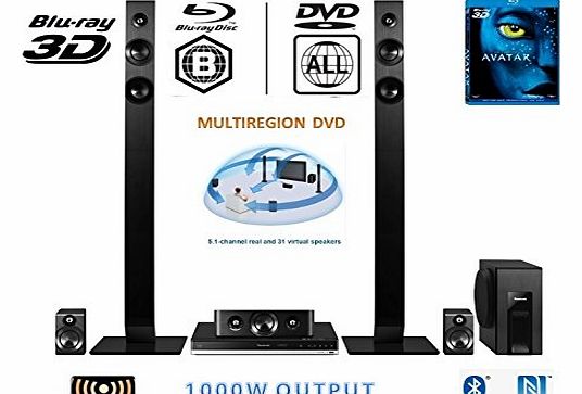 Panasonic  SC-BTT465 (SCBTT465) Blu Ray 3D 1000W (RMS) Smart Network 3D Blu-Ray With Worldwide MULTIREGION DVD player (DVD only plays Regions 1 2 3 4 5 6 7) Disc Home Theater System includes Avatar 3D 