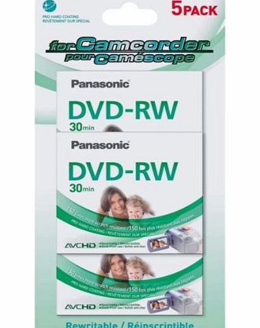 Panasonic Unrivalled Panasonic Camcorder 30min DVD-RW - 5 Pack with accompanying Lost amp; Found Tags