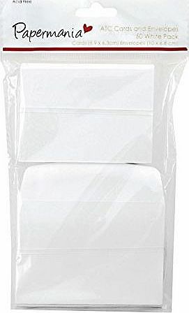 8.9 x 6.3 cm ATC Cards and Envelopes, Pack of 50, White
