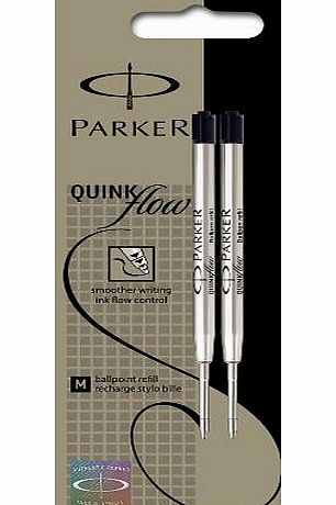 Parker Quinkflow Ball Pen Refill Medium - Black (Blister Pack of 2)