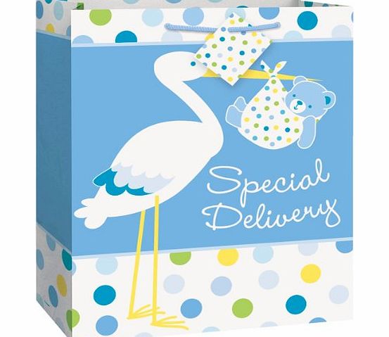 Party Bags 2 Go Baby Boy Stork Large Gift Bag amp; Tag