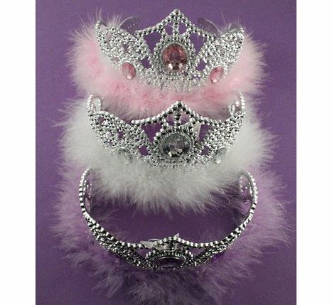Girls Silver Effect Tiara with White Feather Trim