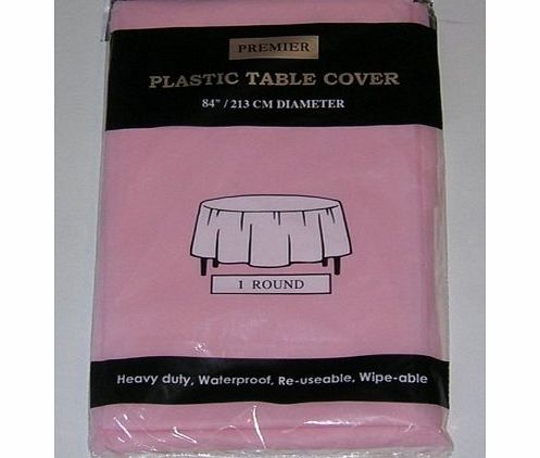 Partyrama 1 x Premier Plastic Pink Round Table Cloth Cover - 84``