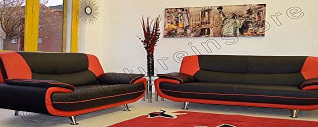 Passero 3 2 Seater Passero Black and Red Faux Leather Sofa Suite Settee Couch